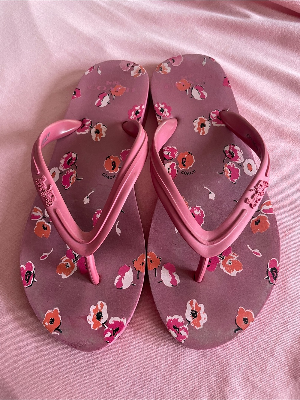 Coach Pink Floral Rubber Flip Flops - Women's
